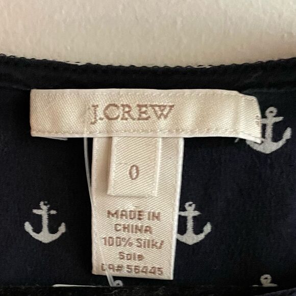 J. CREW Silk Popover Blouse Anchor Nautical Print Navy Blue White 0 - Picture 6 of 6